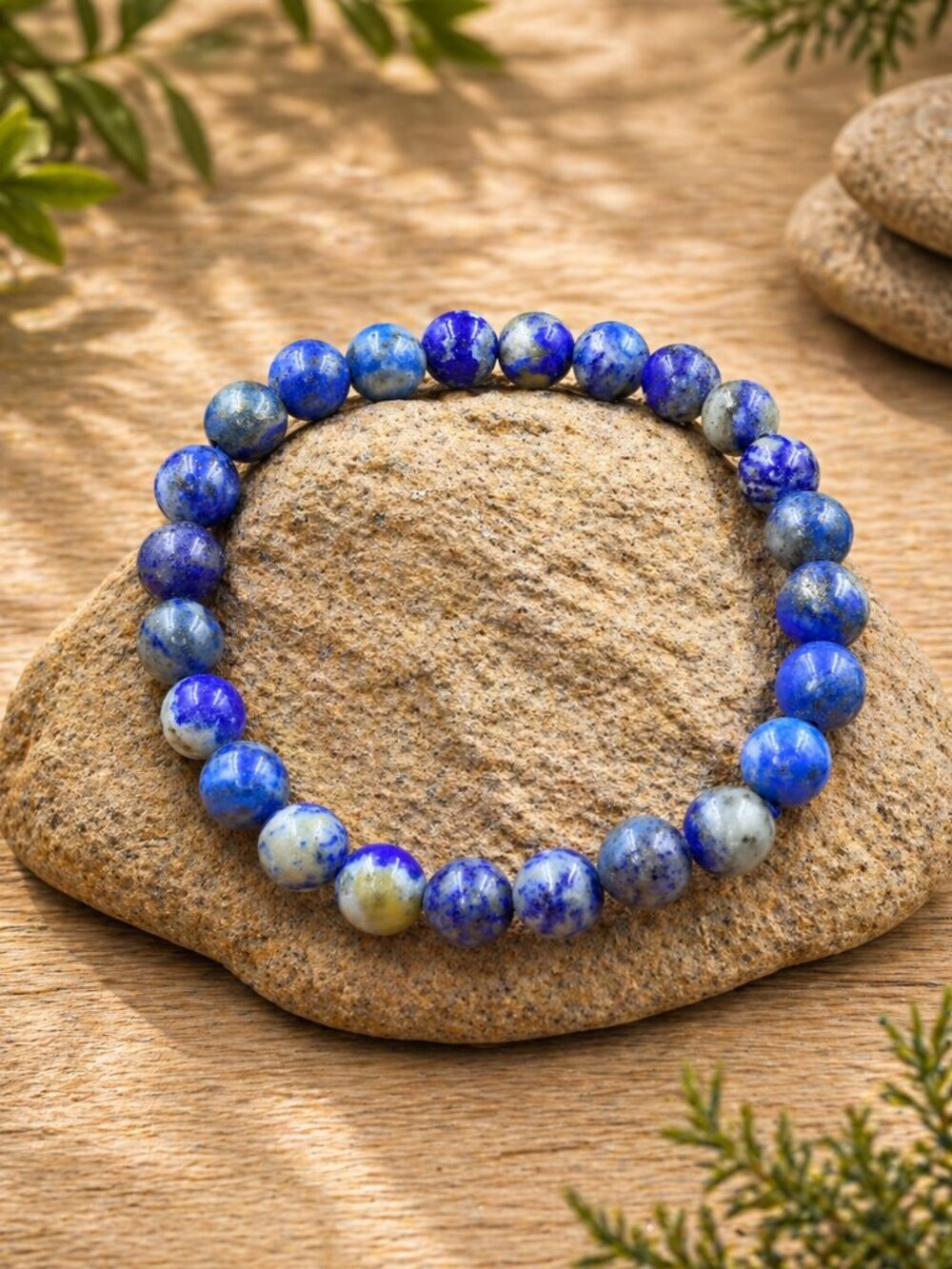 Lapis Lazuli Gemstone Stretch Bracelet | Handmade - Picture 3 of 6